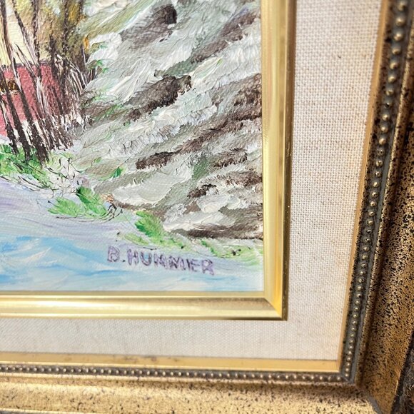 Original Artwork Framed Winter Village Scene Painting By B. Hummer - Picture 3 of 9